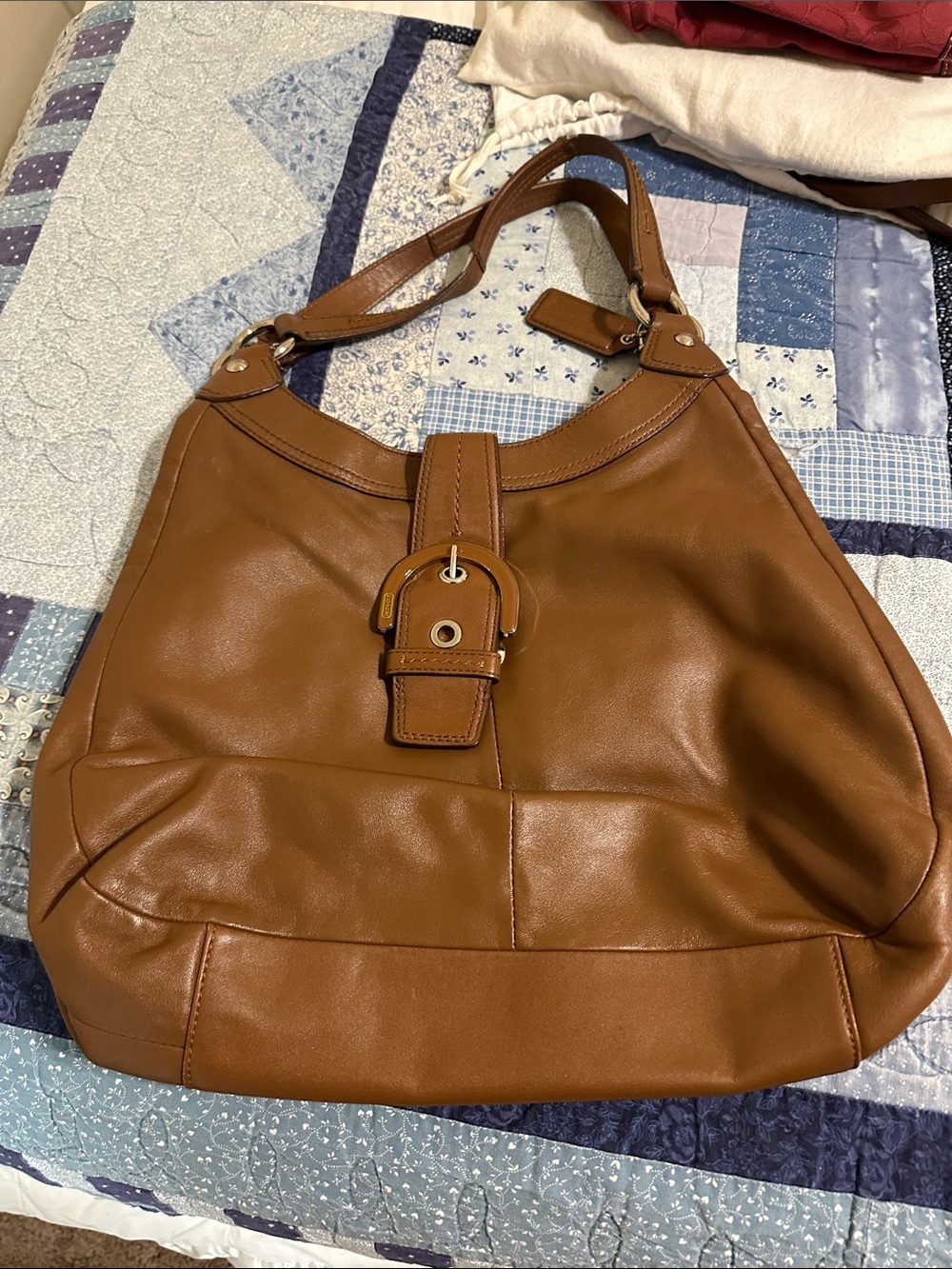Coach Leather Hobo Shoulder Bag in Cognac Brown